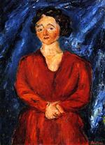 Bild:Woman in Red on Blue Background