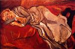 Bild:Woman Lying on a Red Couch