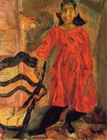 Chaim Soutine  - Bilder Gemälde - Young Girl in Red beside a Chair