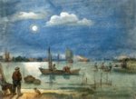 Hendrick Avercamp - paintings - Fishermen by Moonlight