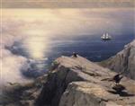 Ivan Aivazovsky - Bilder Gemälde - A Rocky Coastal Landscape in the Aegean with Ships in the Distance