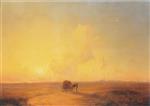 Bild:Camel-Cart at Sunset in a Coastal Landscape