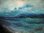 Bild:Ships in a Rough Sea; Sunrise