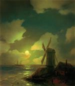 Ivan Aivazovsky  - Bilder Gemälde - The Windmill on the Seashore