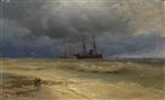 Ivan Aivazovsky  - Bilder Gemälde - Two Ships Anchored off a Beach
