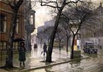 Paul Gustave Fischer - Bilder Gemälde - A rainy day at Holmens Kanal toward the Royal Theatre Copenhagen