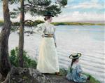 Paul Gustave Fischer - Bilder Gemälde - Artists' wife Dagny and daughter Harriet