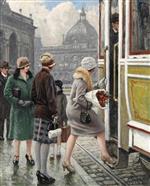 Paul Gustave Fischer - Bilder Gemälde - At the tram stop
