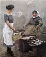 Paul Gustave Fischer  - Bilder Gemälde - Fishing woman and serving girl at Gammel Strand