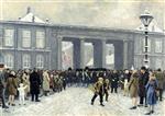 Paul Gustave Fischer  - Bilder Gemälde - Guards walking into the square of Amalienborg Palace Copenhagen