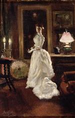 Bild:Interior scene with a lady in a white evening dress