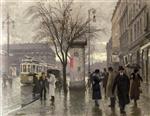 Paul Gustave Fischer  - Bilder Gemälde - Rainy day in Vesterbrogade Copenhagen