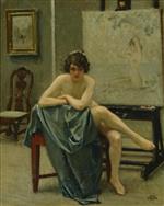Paul Gustave Fischer  - Bilder Gemälde - Seated model in the artist's studio