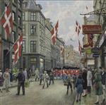 Paul Gustave Fischer  - Bilder Gemälde - The Kings Guard parades in the streets of Copenhagen