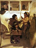 John George Brown - Bilder Gemälde - A Newspaper Boy Hitching a Ride