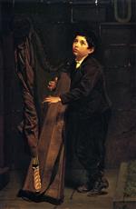 John George Brown - Bilder Gemälde - Boy with Harp