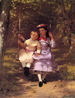 John George Brown  - Bilder Gemälde - Two Girls on a Swing