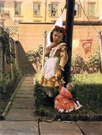 John George Brown  - Bilder Gemälde - Young Girl in a New York Garden