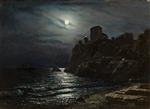 Lev Feliksovich Lagorio  - Bilder Gemälde - Moonlit Coast with a Castle
