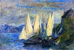 Albert Lebourg - Bilder Gemälde - Boats with Large Sails on the Lac Léman at Meillerie in Haute-Savoie