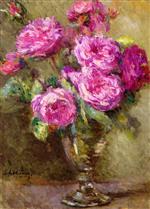 Albert Lebourg - Bilder Gemälde - Bouquet of Roses in a Footed Glass
