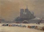 Albert Lebourg  - Bilder Gemälde - Notre Dame de Paris in the Snow