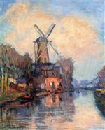 Albert Lebourg  - Bilder Gemälde - Windmill on the Meuse, Holland