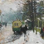 Pierre Eugène Montézin  - Bilder Gemälde - The Tramway in Snow at Neuilly