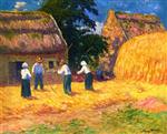 Henry Moret  - Bilder Gemälde - Threshing Wheat