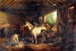 George Morland  - Bilder Gemälde - Interior of a Stable