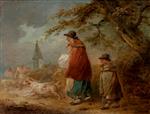 George Morland  - Bilder Gemälde - Woman, Child and Dog on a Road