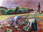 Edvard Munch  - Bilder Gemälde - At Work by the Greenhouse