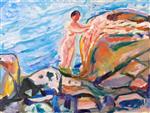 Edvard Munch  - Bilder Gemälde - Bathing Woman by a Red Cliff