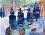 Edvard Munch  - Bilder Gemälde - Red House and Spruces