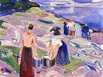 Edvard Munch  - Bilder Gemälde - Washing Clothes by the Sea