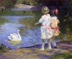 Edward Henry Potthast  - Bilder Gemälde - Children with a Swan