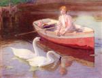 Edward Henry Potthast  - Bilder Gemälde - Swans, Central Park
