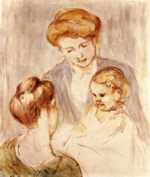 Mary Cassatt - paintings - A Baby Smiling at Two Young Women