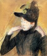 Mary Cassatt - Peintures - Femme levant son voile