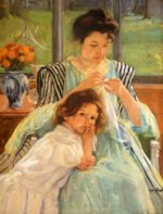 Mary Cassatt - Peintures - Jeune mère tricotant