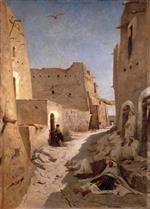 Eugene Fromentin  - Bilder Gemälde - In the rue Bab-el-Ghabi at Laghouat