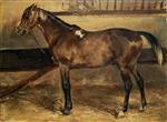 Jean Louis Theodore Gericault - Bilder Gemälde - Braunes Pferd im Stall