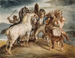 Jean Louis Theodore Gericault - Bilder Gemälde - Five Horses at the Stake