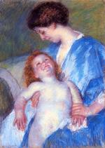Mary Cassatt - Peintures - Bébé souriant avec sa mère