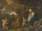Bild:The Holy Family with Putti making birdcages in a landscape