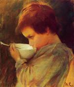 Mary Cassatt  - Peintures - Enfant buvant du lait