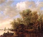 Jan van Goyen - Bilder Gemälde - A Wooded River Landscape