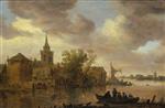 Jan van Goyen  - Bilder Gemälde - View of a River with a Church and Farm