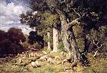 Charles Emile Jacque - Bilder Gemälde - Herd of Sheep in the Forest of Fontainebleau