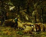Charles Emile Jacque  - Bilder Gemälde - Shepherd and His Flock